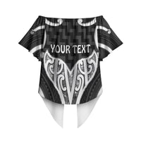 Aotearoa Atua Tangaroa Personalised Off Shoulder Wrap Waist Top God Of The Sea Maori Whale Tail Black