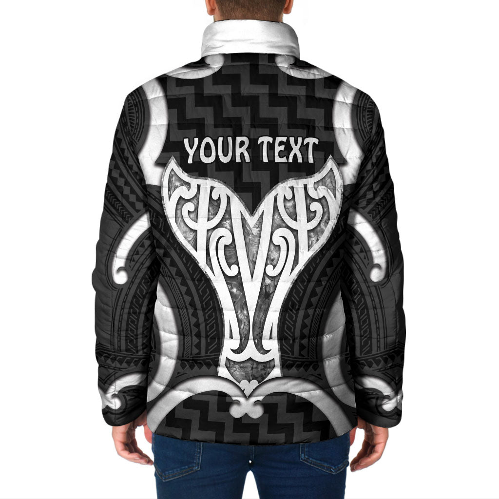 Aotearoa Atua Tangaroa Personalised Padded Jacket God Of The Sea Maori Whale Tail Black