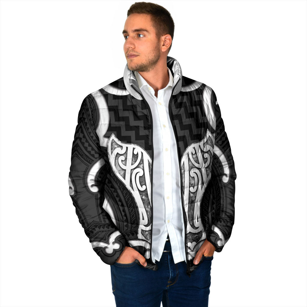 Aotearoa Atua Tangaroa Personalised Padded Jacket God Of The Sea Maori Whale Tail Black
