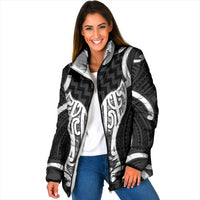 Aotearoa Atua Tangaroa Personalised Padded Jacket God Of The Sea Maori Whale Tail Black