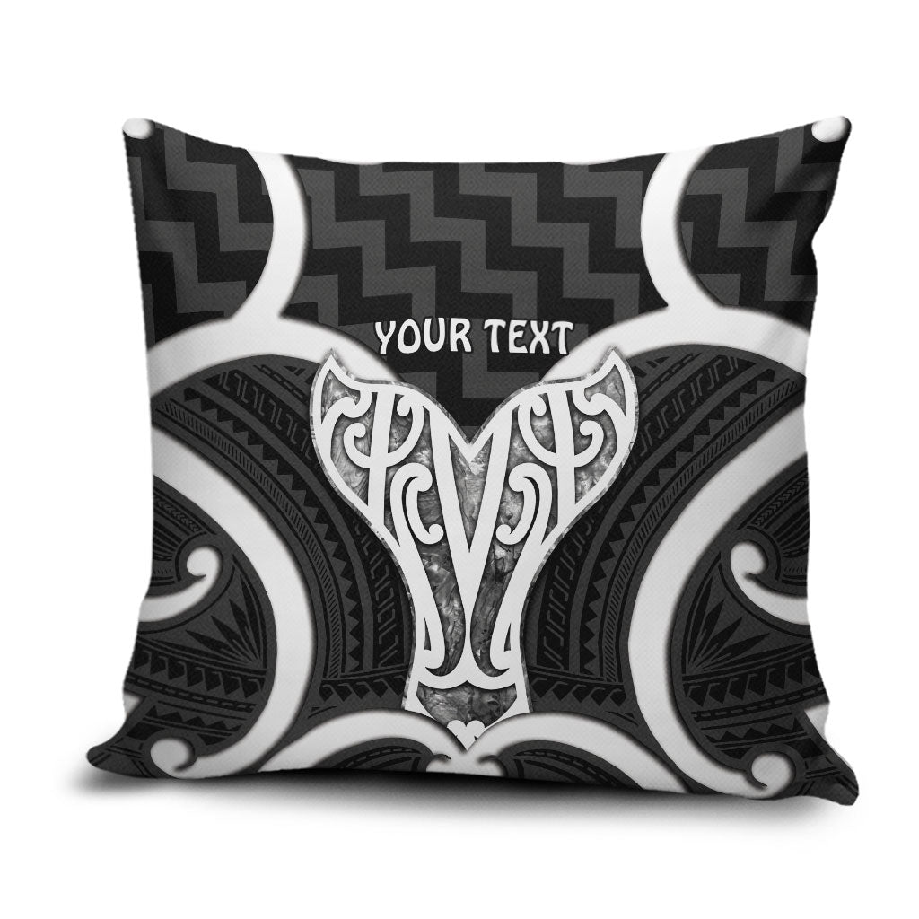Aotearoa Atua Tangaroa Personalised Pillow Cover God Of The Sea Maori Whale Tail Black
