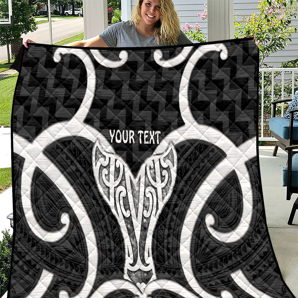 Aotearoa Atua Tangaroa Personalised Quilt God Of The Sea Maori Whale Tail Black