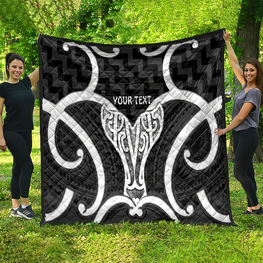 Aotearoa Atua Tangaroa Personalised Quilt God Of The Sea Maori Whale Tail Black