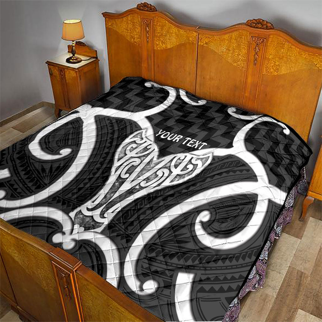 Aotearoa Atua Tangaroa Personalised Quilt God Of The Sea Maori Whale Tail Black