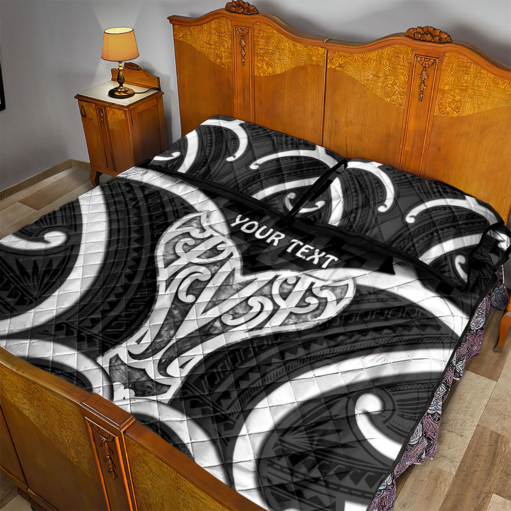 Aotearoa Atua Tangaroa Personalised Quilt Bed Set God Of The Sea Maori Whale Tail Black