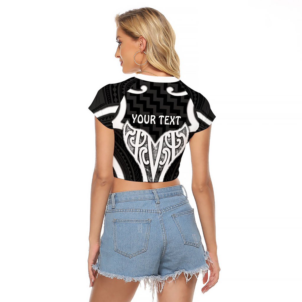 Aotearoa Atua Tangaroa Personalised Raglan Cropped T Shirt God Of The Sea Maori Whale Tail Black