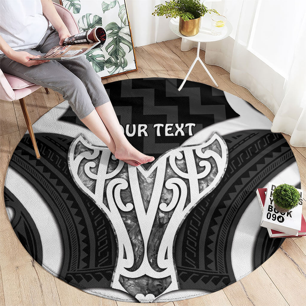 Aotearoa Atua Tangaroa Personalised Round Carpet God Of The Sea Maori Whale Tail Black