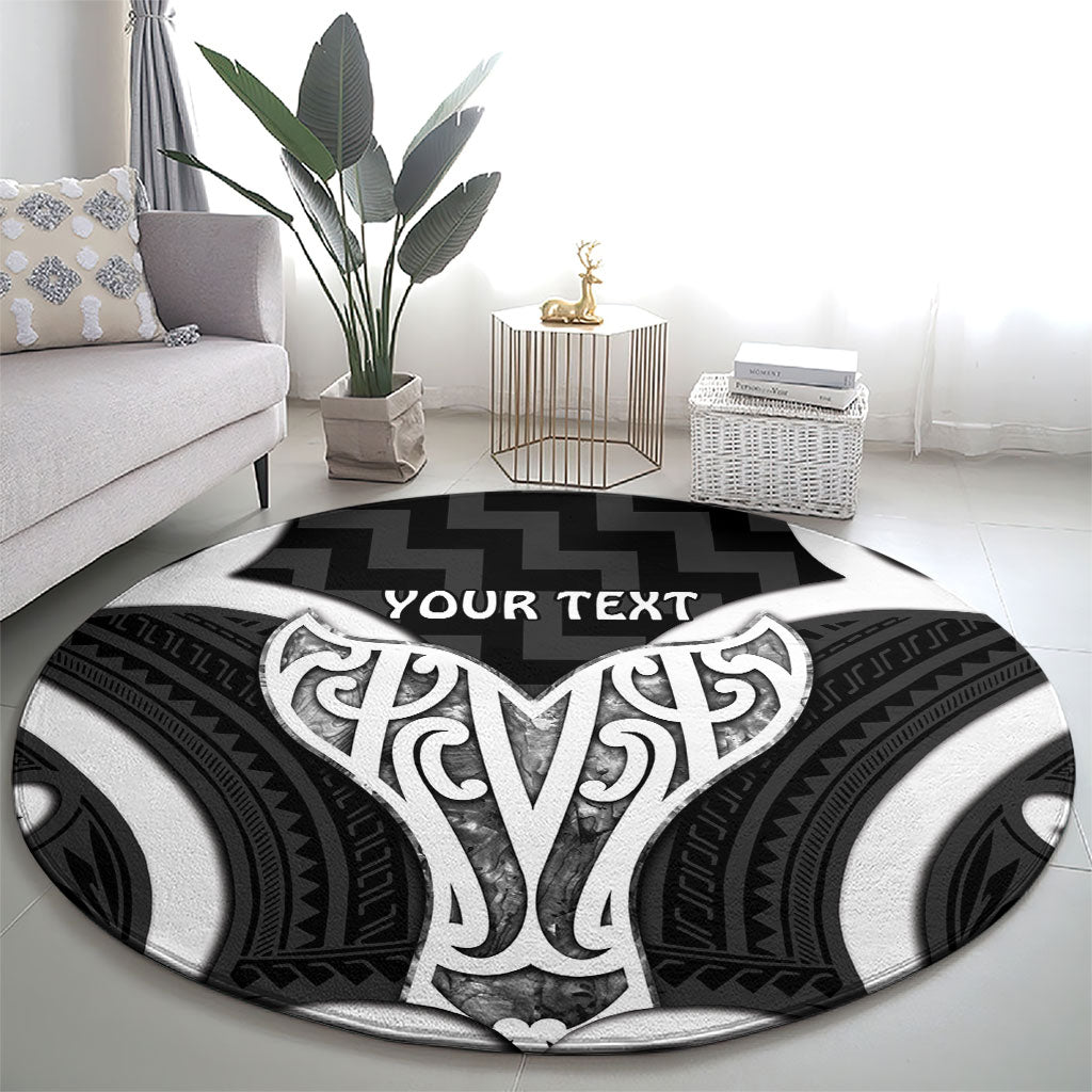 Aotearoa Atua Tangaroa Personalised Round Carpet God Of The Sea Maori Whale Tail Black