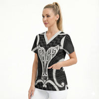 Aotearoa Atua Tangaroa Personalised Scrub Top God Of The Sea Maori Whale Tail Black