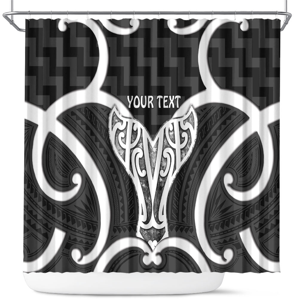 Aotearoa Atua Tangaroa Personalised Shower Curtain God Of The Sea Maori Whale Tail Black