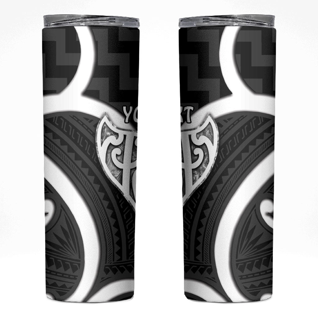 Aotearoa Atua Tangaroa Personalised Skinny Tumbler God Of The Sea Maori Whale Tail Black