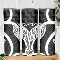 Aotearoa Atua Tangaroa Personalised Skinny Tumbler God Of The Sea Maori Whale Tail Black