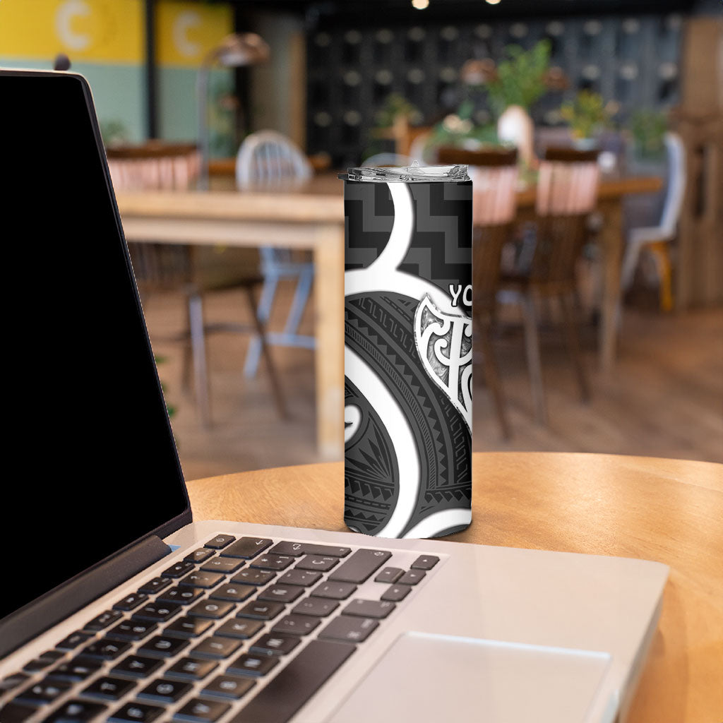 Aotearoa Atua Tangaroa Personalised Skinny Tumbler God Of The Sea Maori Whale Tail Black