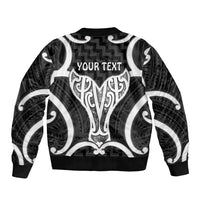 Aotearoa Atua Tangaroa Personalised Sleeve Zip Bomber Jacket God Of The Sea Maori Whale Tail Black