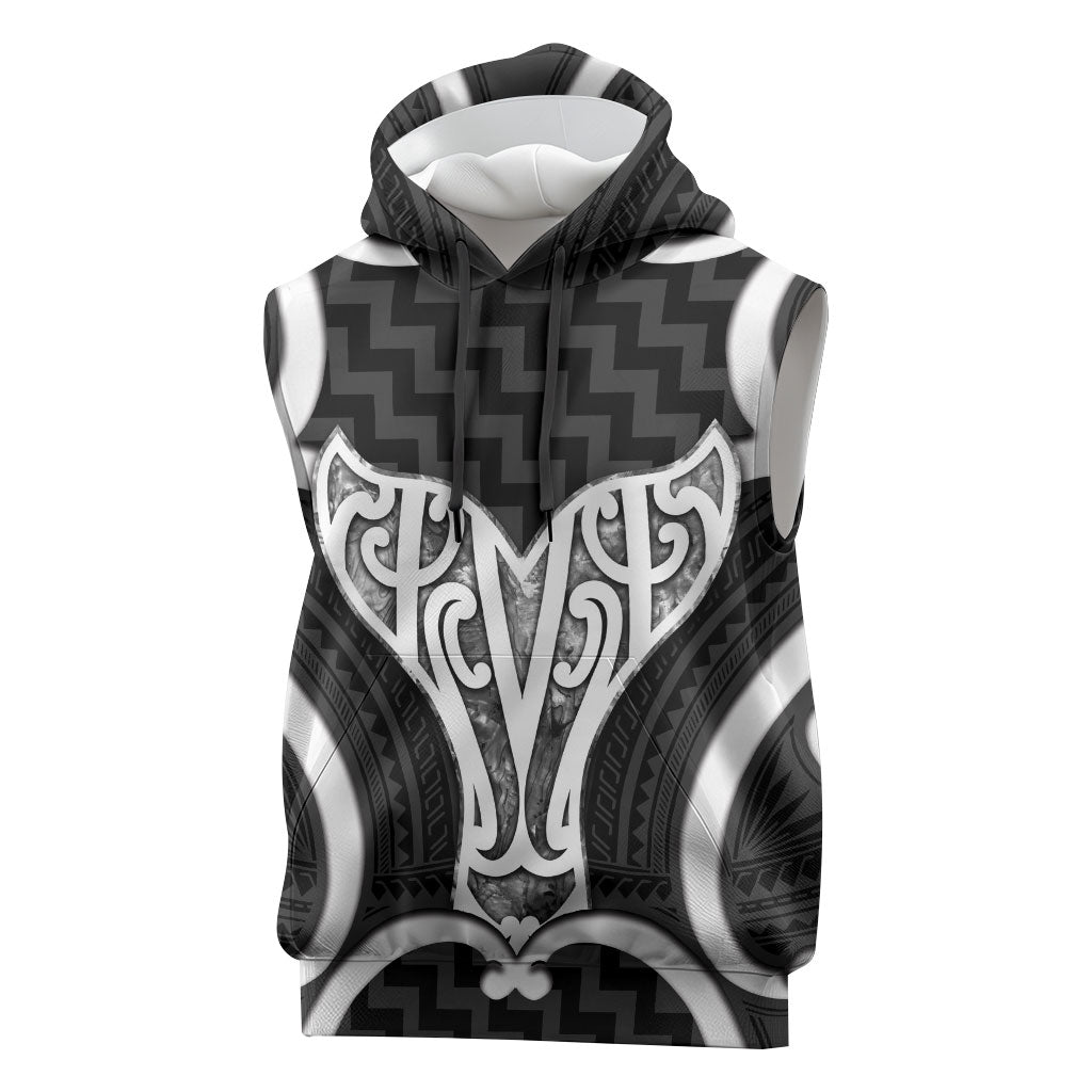 Aotearoa Atua Tangaroa Personalised Sleeveless Hoodie God Of The Sea Maori Whale Tail Black