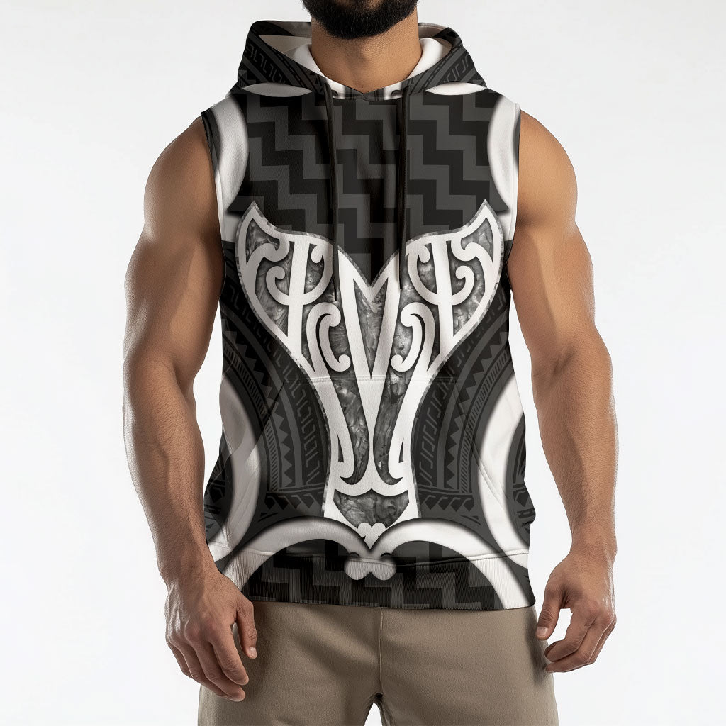 Aotearoa Atua Tangaroa Personalised Sleeveless Hoodie God Of The Sea Maori Whale Tail Black