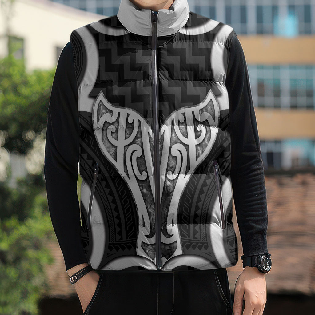 Aotearoa Atua Tangaroa Personalised Sleeveless Puffer Jacket God Of The Sea Maori Whale Tail Black