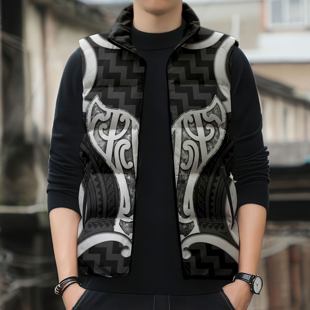 Aotearoa Atua Tangaroa Personalised Sleeveless Puffer Jacket God Of The Sea Maori Whale Tail Black