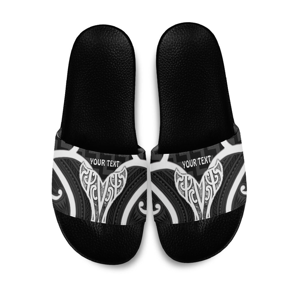 Aotearoa Atua Tangaroa Personalised Slide Sandals God Of The Sea Maori Whale Tail Black
