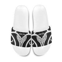 Aotearoa Atua Tangaroa Personalised Slide Sandals God Of The Sea Maori Whale Tail Black