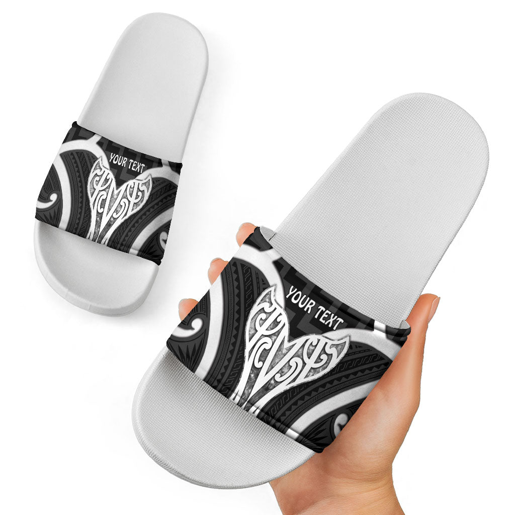 Aotearoa Atua Tangaroa Personalised Slide Sandals God Of The Sea Maori Whale Tail Black