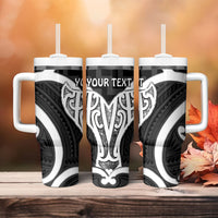 Aotearoa Atua Tangaroa Personalised Tumbler With Handle God Of The Sea Maori Whale Tail Black