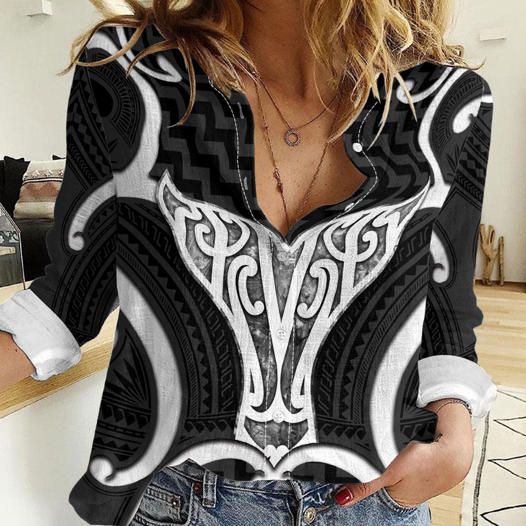 Aotearoa Atua Tangaroa Personalised Women Casual Shirt God Of The Sea Maori Whale Tail Black