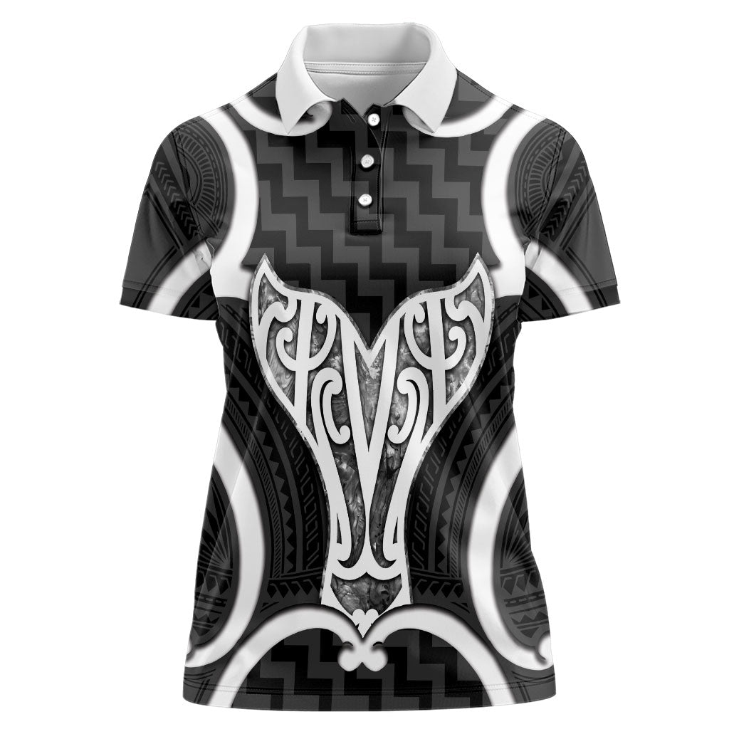 Aotearoa Atua Tangaroa Personalised Women Polo Shirt God Of The Sea Maori Whale Tail Black