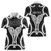 Aotearoa Atua Tangaroa Personalised Women Polo Shirt God Of The Sea Maori Whale Tail Black