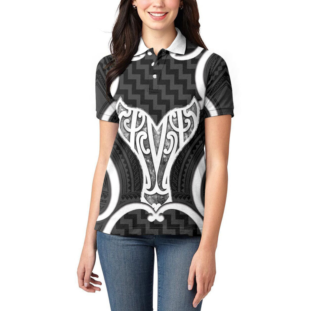 Aotearoa Atua Tangaroa Personalised Women Polo Shirt God Of The Sea Maori Whale Tail Black
