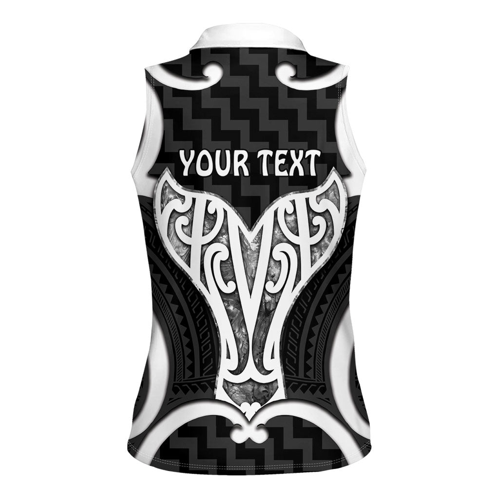 Aotearoa Atua Tangaroa Personalised Women Sleeveless Polo Shirt God Of The Sea Maori Whale Tail Black