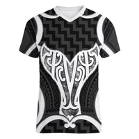 Aotearoa Atua Tangaroa Personalised Women V-Neck T-Shirt God Of The Sea Maori Whale Tail Black