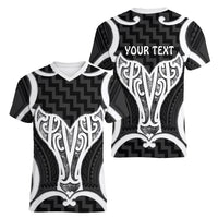 Aotearoa Atua Tangaroa Personalised Women V-Neck T-Shirt God Of The Sea Maori Whale Tail Black