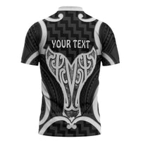 Aotearoa Atua Tangaroa Personalised Zipper Polo Shirt God Of The Sea Maori Whale Tail Black