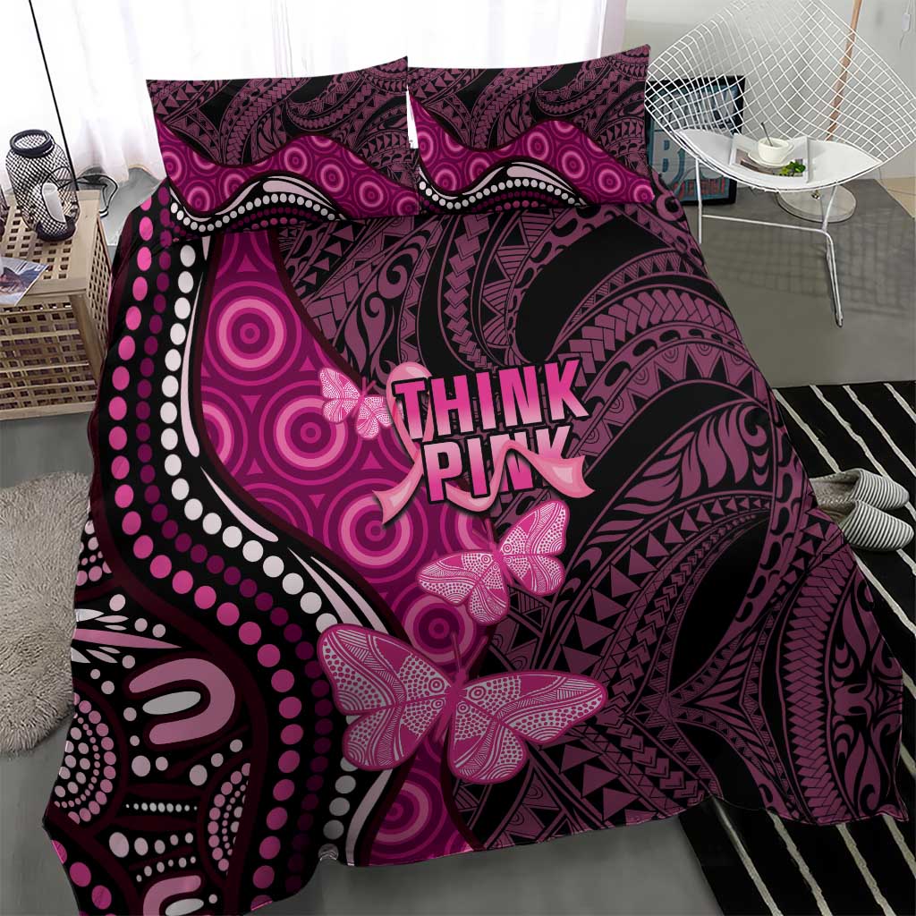 Think Pink Breast Cancer Awareness Bedding Set Butterfly Aboriginal Mix Polynesian Pattern