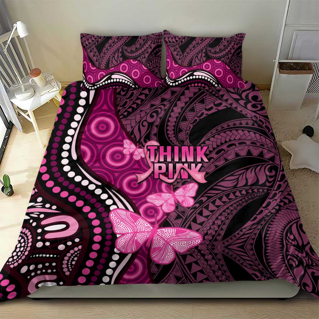 Think Pink Breast Cancer Awareness Bedding Set Butterfly Aboriginal Mix Polynesian Pattern