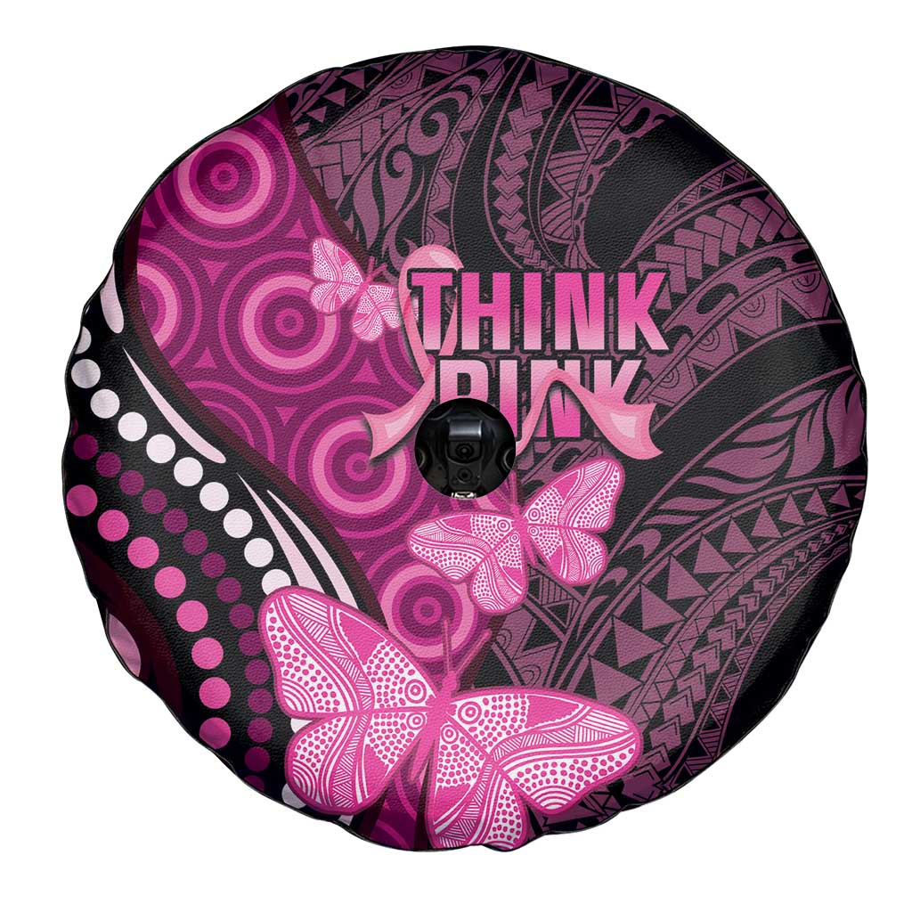 Think Pink Breast Cancer Awareness Spare Tire Cover Butterfly Aboriginal Mix Polynesian Pattern