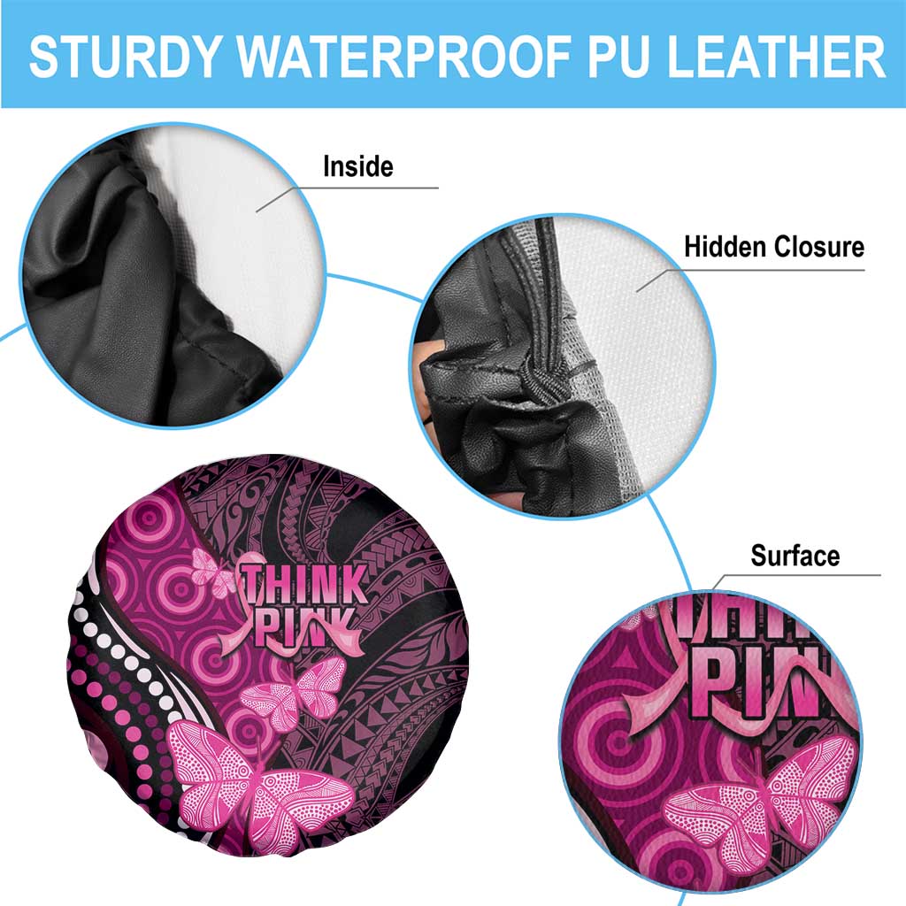 Think Pink Breast Cancer Awareness Spare Tire Cover Butterfly Aboriginal Mix Polynesian Pattern