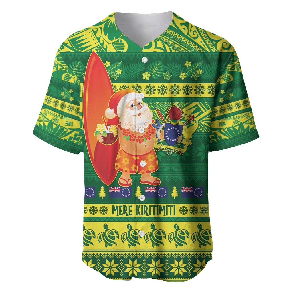 Cook Islands Christmas Baseball Jersey Surfing Santa Mere Kiritimiti - Polynesian Pride