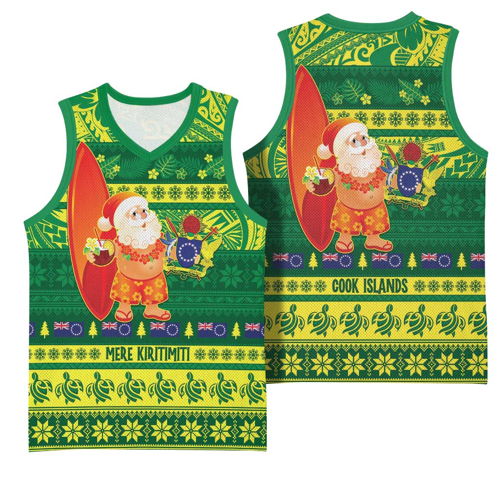Cook Islands Christmas Basketball Jersey Surfing Santa Mere Kiritimiti - Polynesian Pride
