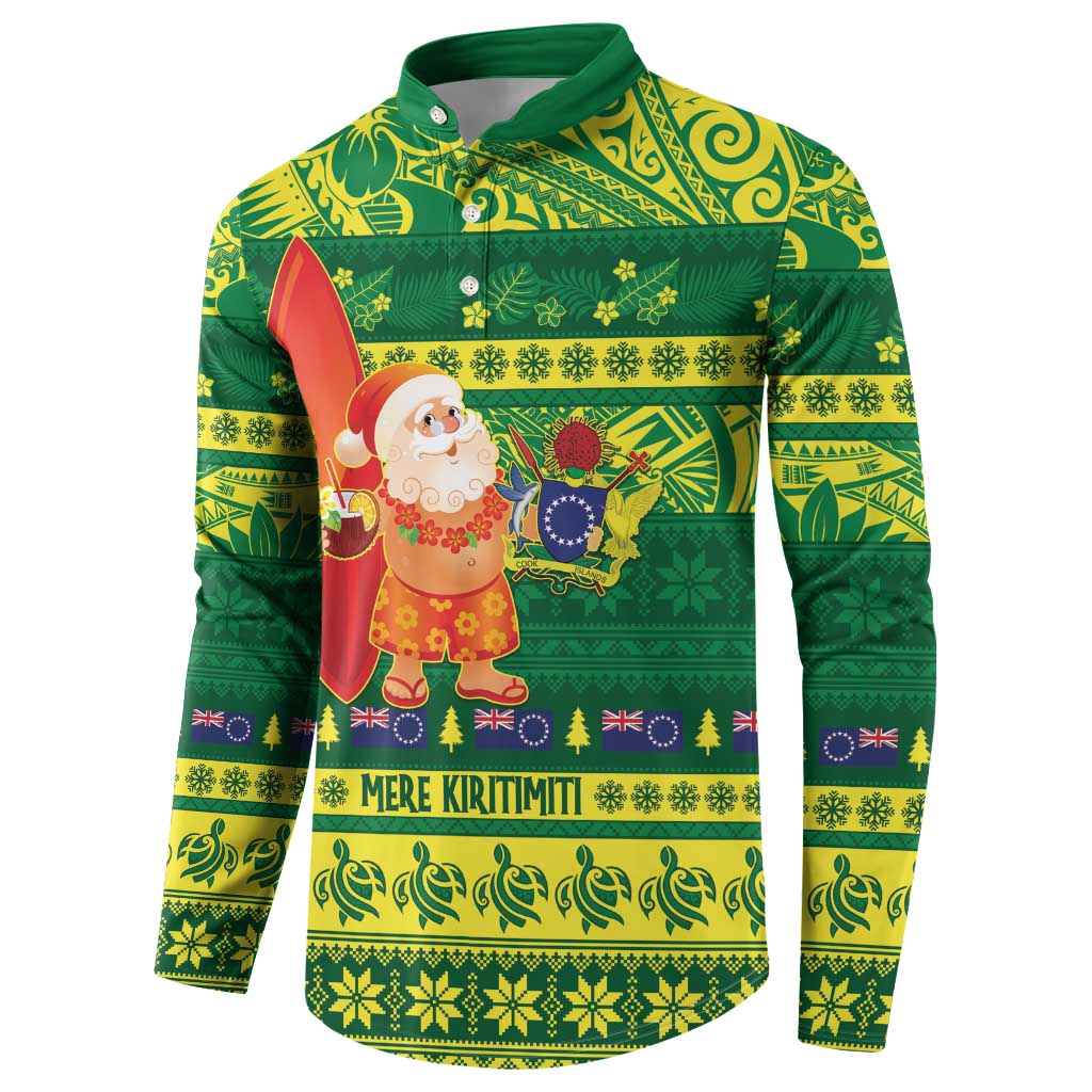 Cook Islands Christmas Button Sweatshirt Surfing Santa Mere Kiritimiti - Polynesian Pride