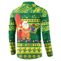 Cook Islands Christmas Button Sweatshirt Surfing Santa Mere Kiritimiti - Polynesian Pride