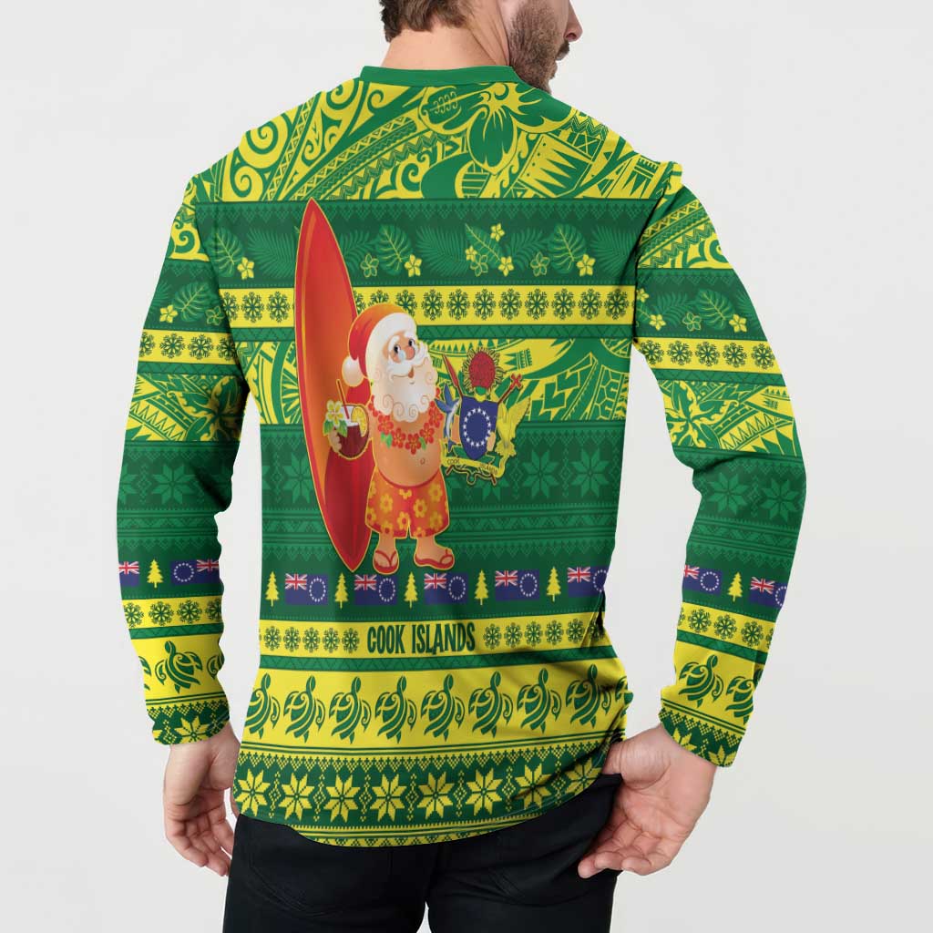 Cook Islands Christmas Button Sweatshirt Surfing Santa Mere Kiritimiti - Polynesian Pride
