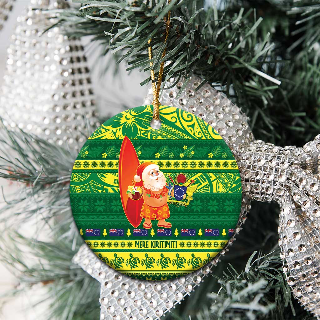 Cook Islands Christmas Ceramic Ornament Surfing Santa Mere Kiritimiti - Polynesian Pride