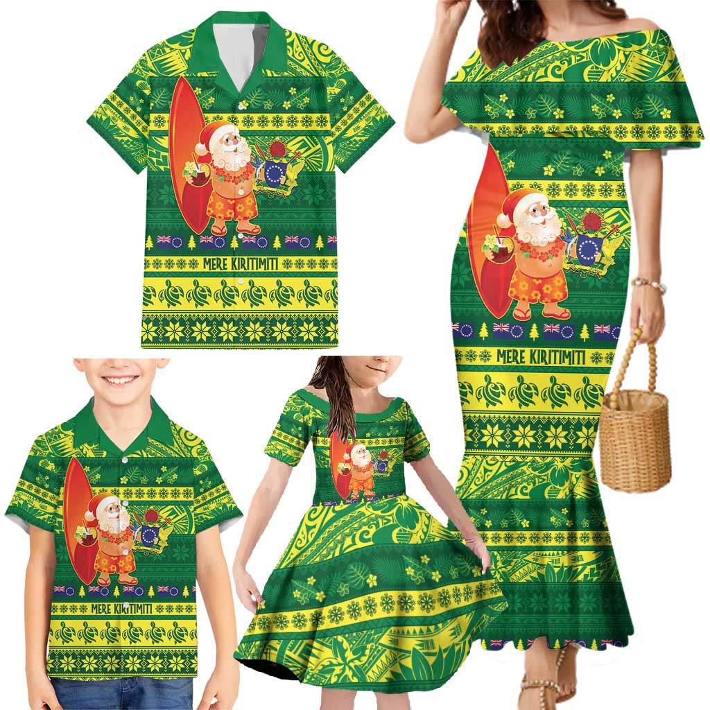 Cook Islands Christmas Family Matching Mermaid Dress and Hawaiian Shirt Surfing Santa Mere Kiritimiti - Polynesian Pride