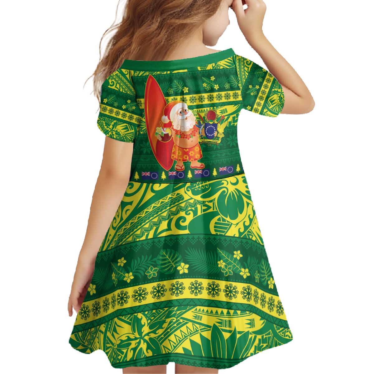 Cook Islands Christmas Family Matching Off The Shoulder Long Sleeve Dress and Hawaiian Shirt Surfing Santa Mere Kiritimiti - Polynesian Pride
