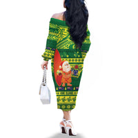Cook Islands Christmas Family Matching Off The Shoulder Long Sleeve Dress and Hawaiian Shirt Surfing Santa Mere Kiritimiti - Polynesian Pride