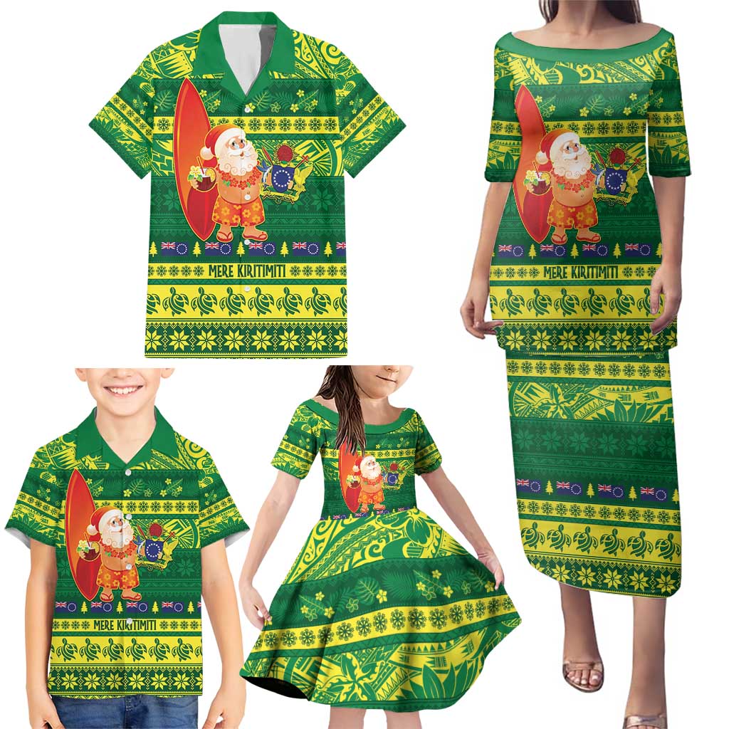 Cook Islands Christmas Family Matching Puletasi and Hawaiian Shirt Surfing Santa Mere Kiritimiti - Polynesian Pride