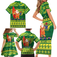 Cook Islands Christmas Family Matching Short Sleeve Bodycon Dress and Hawaiian Shirt Surfing Santa Mere Kiritimiti - Polynesian Pride