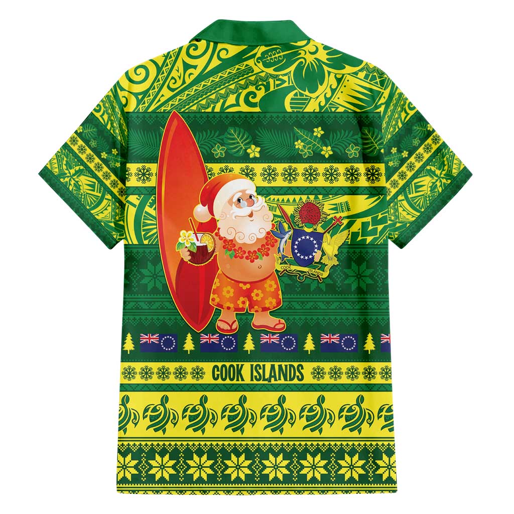 Cook Islands Christmas Family Matching Short Sleeve Bodycon Dress and Hawaiian Shirt Surfing Santa Mere Kiritimiti - Polynesian Pride